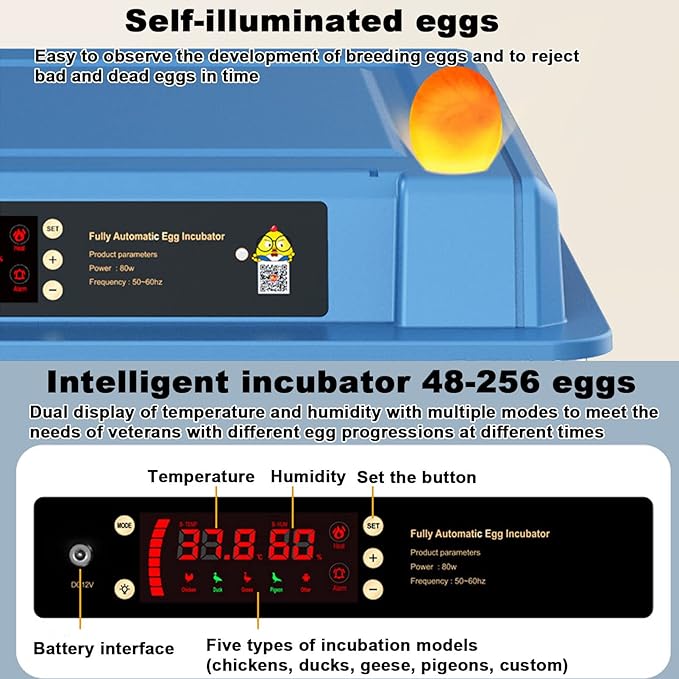 Home Incubator Egg Brooding Machine Incubator, 98-256 Eggs Incubator Automatic Turning and Hatching, Digital Incubator with Temperature Control,152,256