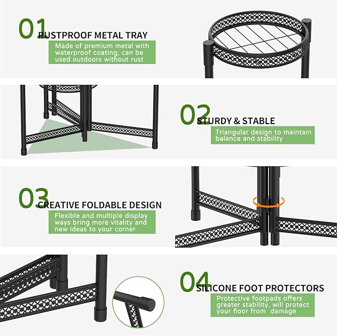 iDavosic.ly Plant Stand Indoor Outdoor, 5 Tier Corner Metal Flower Display Holder Shelf, Folding Tall Orchid Rack for Patio Balcony Porch Garden Living Room House, Wrought Iron - Modern Black