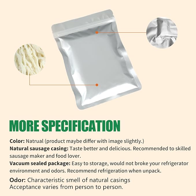 FAIRSKY Grade A Salt Packed Natural Hog Sausage Casings, Edible 38-40mm Diameter 32ft/10M for Homemade Breakfast Italian Pepperoni Bologna Sausage Making