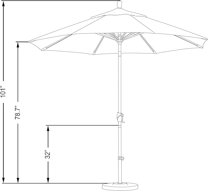 California Umbrella 9' Round Aluminum Market Umbrella, Crank Lift, Push Button Tilt, Black Pole, Sunbrella Spa