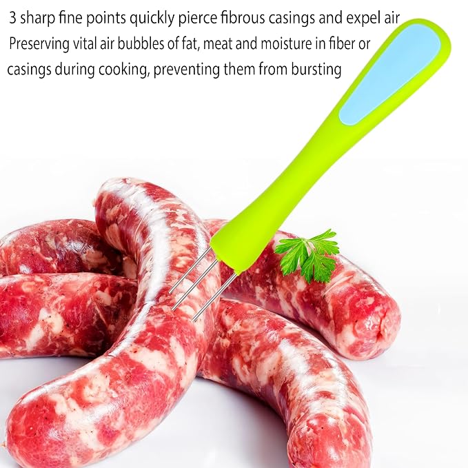 4 pcs Sausage Pricker Tool,3 sharp prongs sausage pricker for Sausage Casings Natural Hog Casing