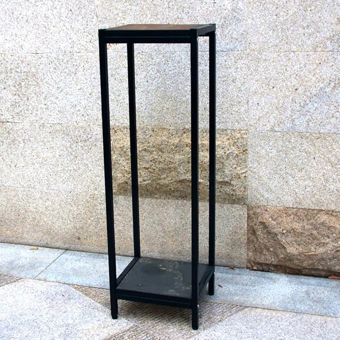 Zhongma 2 Tier 39.5" Tall Plant Stand with Slate Top, 12.4 x 10.63 x 39.5 inches, Square Flower Shelf for Balcony, Home, Garden, Backyard Patio with Adjustable Leveling Feet