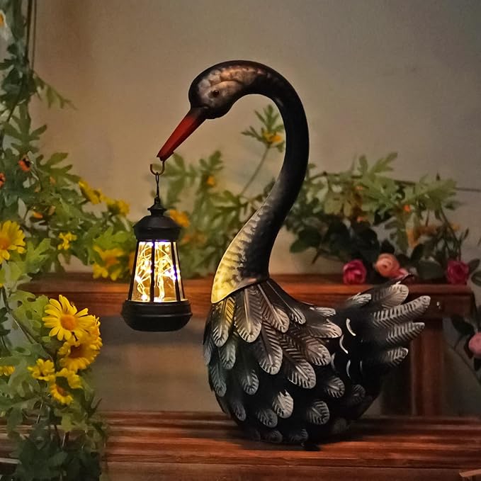 HONGLAND Solar Garden Statue Outdoor Swan Decor Bird Decor Lawn Ornament for Backyard Patio Porch Poolside(Black)