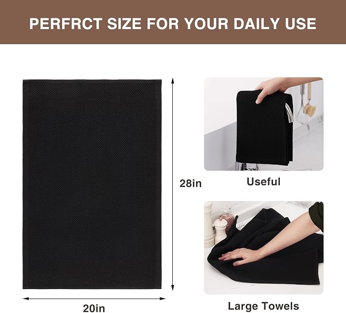 Homaxy 100% Cotton Oversized Waffle Weave Kitchen Towels, 5-Pack, Black | 20 x 28 Inches, Ultra Soft Absorbent Dish Towels, Quick Drying Large Cleaning Towels
