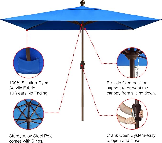 EliteShade USA 10-Year-Non-Fading 6.5x10Ft Rectangular Market Umbrella Patio Umbrella Outdoor Table Umbrella with Ventilation(Royal Blue)