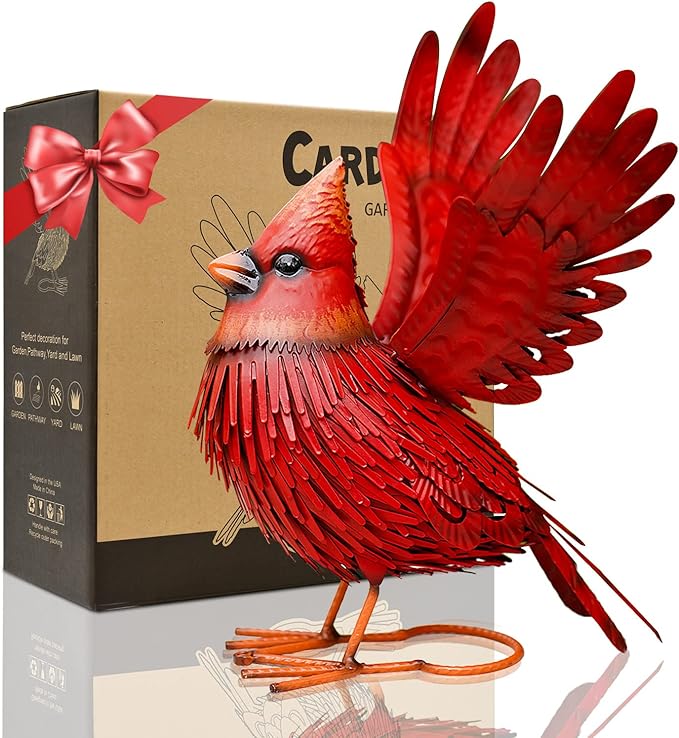 Nacome Cardinal Garden Decor Metal Yard: Art Outdoor Sculptures & Statues Large Red Bird Ornaments for Patio Balcony Front Backyard - Gifts for Grandma Mom