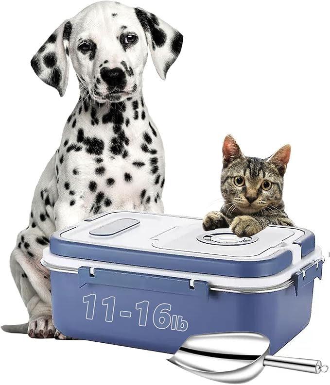 Sanbo Dog Food Storage Container Stainless Steel with Scoop,Airtight Pet Metal Food Storage Bin,Cat Food Canister,Storage Box with Date Tracker for Kitchen (Blue, 7.5L)