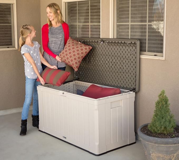 LIFETIME 60186 Heavy-Duty Outdoor Storage Deck Box, 116 Gallon, Desert Sand/Brown