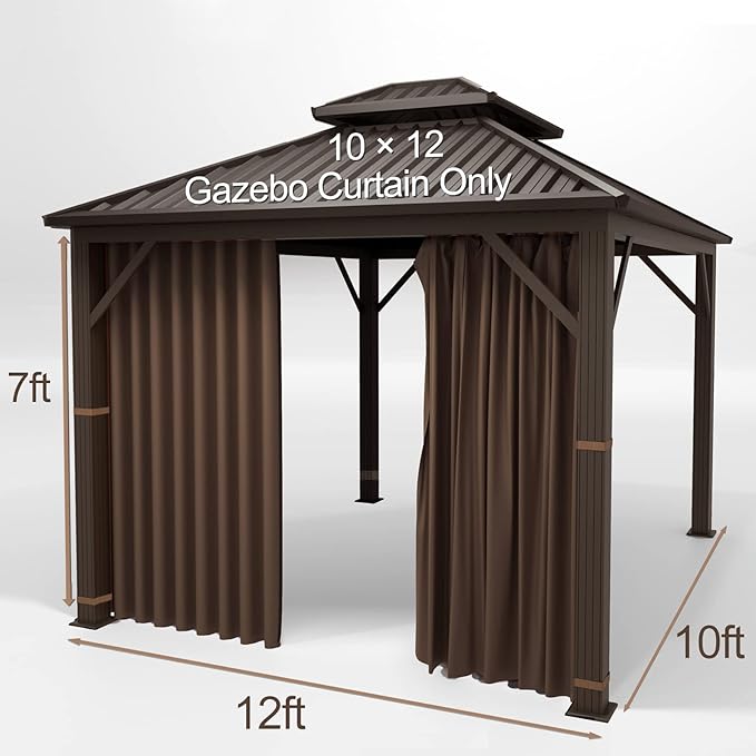 Gazebo Universal Replacement Privacy Curtain – Hugline 10' x 12' Gazebo Side Wall Outdoor Privacy Panel with Zipper (Brown)