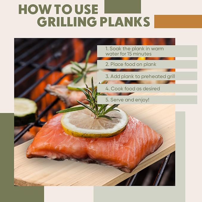 Landical 3/6/10/13/20 Pcs XL XXL Large Cedar Plank for Grilling Salmon Thicker Design Full Filet of Meat Fish Veggies Adding Extra Smoke and Flavor Soaking Fast Easy to Use(10 Pcs,15 x 7 Inches)