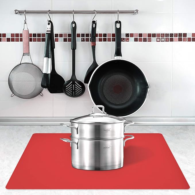 Silicone Placemats, Food-Grade Non-Slip Waterproof, Dining, Stain Resistant, Countertop Protector, Kitchen Counter Mat, Heat Resistant, Baking mat Dishwasher Safe (23.6"×15.7"-1pack, Red)
