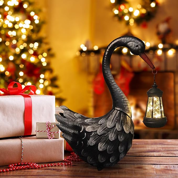 HONGLAND Solar Garden Statue Outdoor Swan Decor Bird Decor Lawn Ornament for Backyard Patio Porch Poolside(Black)