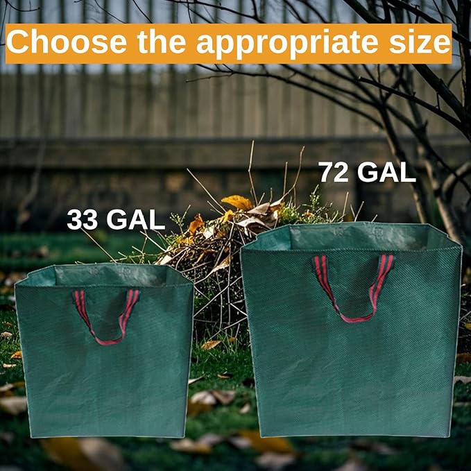 Heavy Duty Reusable Leaf Bags, 33-Gallon (Pack of 2) – Yard Waste Bags with Reinforced Carry Handles, Foldable & Portable for Lawn, Garden, Camping, and Debris Collection