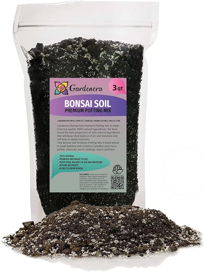 Gardenera Pro Bonsai Soil Premium Potting Mix - Achieve Bonsai Perfection with Natural Ingredients for Ideal Air and Moisture Balance - 3 Quart