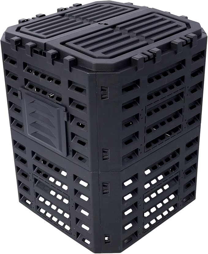 90 Gallon Garden Composter Bin - Premium Recycled Plastic, Large 340 Liter Capacity, Easy Assembly, Lightweight, Aerating Outdoor Compost Box for Fertile Soil