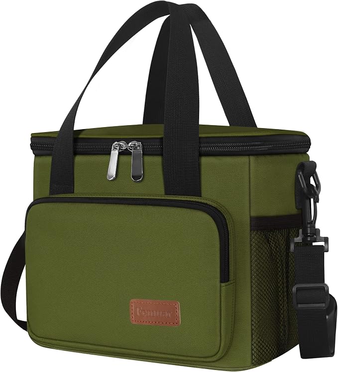 Lunch Bags for Women/Men, Insulated Lunch Bag for Work Office Picnic - Large Lunch Cooler Bag Leakproof Lunch Box with Adjustable Shoulder Strap for Adults - Army Green