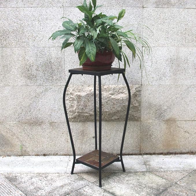 Zhongma 2 Tier 30" Tall Plant Stand with Colorful Slate Top for Balcony, Home, Garden, Backyard Patio with Adjustable Leveling Feet