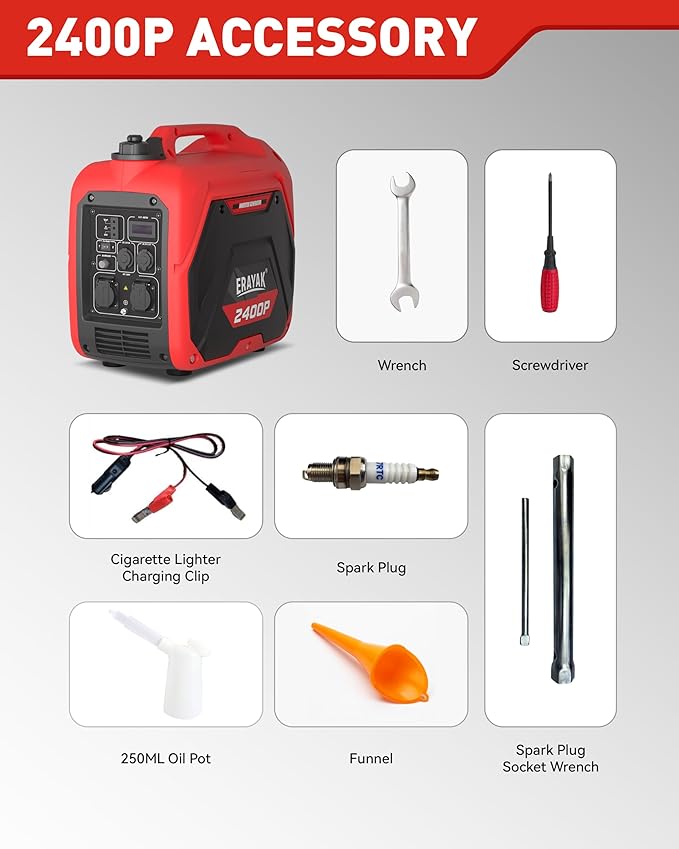 ERAYAK 2400W Portable Inverter Generator for Home Use, Super Quiet Small Generator for Camping Outdoor Emergency Power Backup, Gas Powered Engine, EPA, ECO Mode