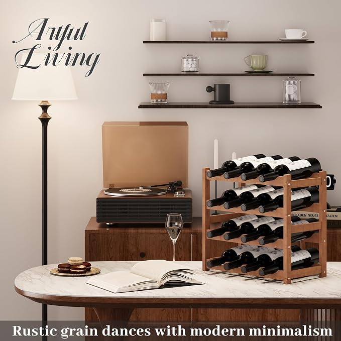 Wine Rack,Bamboo Wine Storage Cabinet Shelf,Countertop Wine Shelf- Freestanding Wine Holder for Kitchen & Pantry (Brown, 4-Tier)