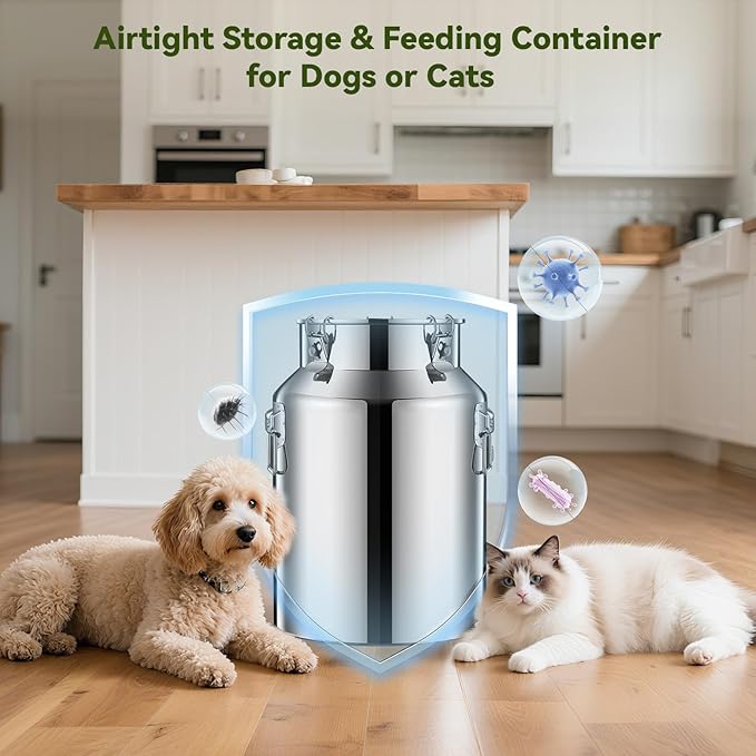 Newget 21lb Stainless Steel Dog Food Storage Container, Metal Pet Storage Container with Airtight Hangable Lid to Keep Food Fresh, Large Cat Food Storage Container with Scoop to Easily Clean