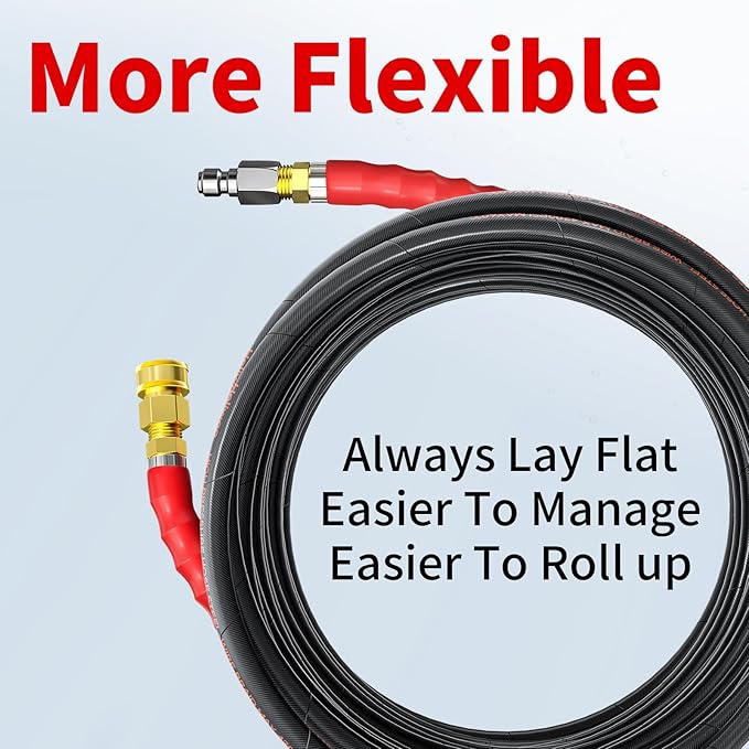Pressure Washer Hose 125FT, 4200PSI High Tensile Wire Braid Kink Resistant Power Washer Extension Hose, 1/4" Flexible Replacement Hose with M22-14mm Brass Swivel Thread and 3/8 Quick Connect