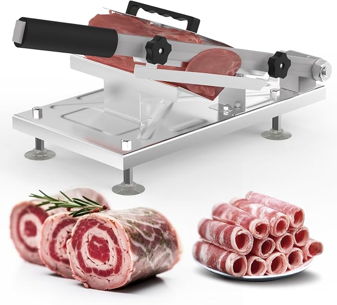 Manual Frozen Meat Slicer for Hot Pot, Upgraded Stainless Steel Meat Cutter for Beef Mutton Pork Roll, Food Slicer Machine for Shabu Shabu, BBQ, Sandwiches, KBBQ Home Cooking