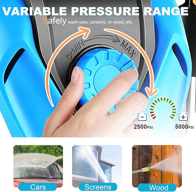5000PSI Pressure Cleaner Power Cleaner with 33FT Hose, 4 Nozzle and 500ML Foam Cannon, Cleaner Machine for Home, Car Washing, Fence Cleaning, Patio, Blue