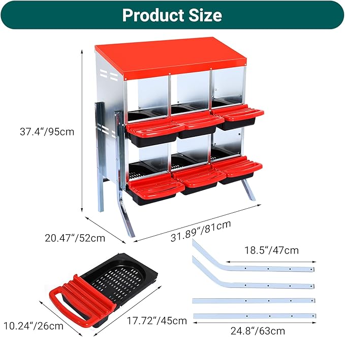 Chicken Nesting Box,Nesting Boxes for Chickens,Roll Away Nesting Boxes,6 Hole 2 Layer Hen Nest Boxes with Legs,Chicken Nesting Boxes,Easy Egg Collection,Cleanable Pull Out Hen Roosting Boxes