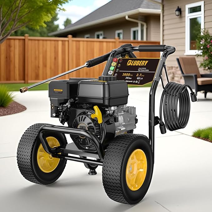 BLUBERY Gas Pressure Washer, 3600 PSI Pressure Washer,2.7 GPM Heavy Duty Power Washer, 30 feet Pressure Hose&Soap Tank,4-Stroke OHV 212cc Engine,Portable Industrial Style,Black