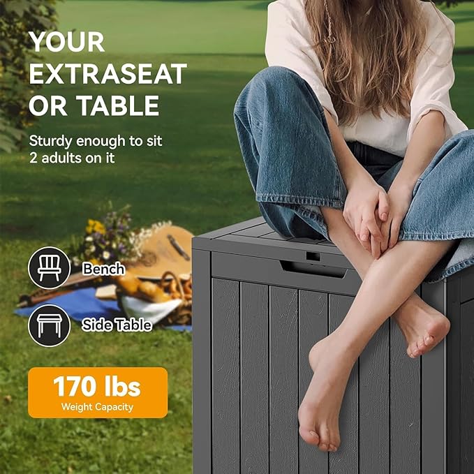 32 * 2 Gallon Outdoor storage deck Box Waterproof ,garden tool,backyard cushion,poolside toy storage,Small delivery boxes for outside,Two Boxes/set,Wood-like Striped BLack