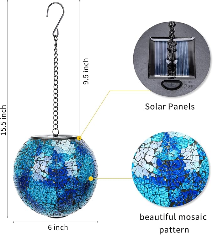 VCUTEKA Solar Lanterns Outdoor Waterproof - Hanging Solar Lights Garden LED Lanterns Mosaic Glass Design for Landscape Patio Yard Garden Pathway Decoration
