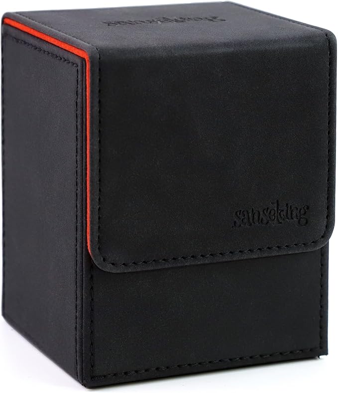 Magic Card Deck Box for MTG Single Deck Card Box fits 100+ TCG Sleeved Cards Soft Leather Card Box Top loading Card Boxes Magic Gift for MTG TCG CCG (Vertical,Black)