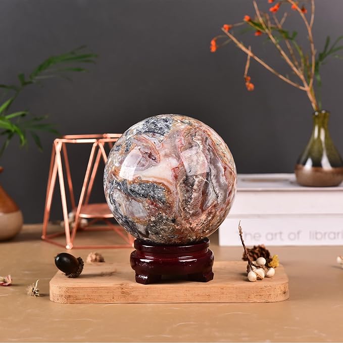JIC Gem Extra Large Striped Agate Crystal Sphere Decorative Crystal Ball Healing Gemstone Sphere for Meditation,Office Table Decorations 110-120mm