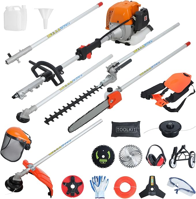 ๐ ๐ข๐ง ๐ Gas Weed Wacker, 52cc 2-Cycle Gas Weed Eater, 2025 Upgraded Weed Eater, 9500rpm High Power String Trimmer, Edger Pole Saw Chainsaw Pruner Brush Cutter for Yard, Garden(US Fast Arrival)