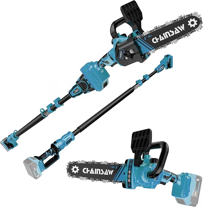 2-in-1 Cordless Pole Saw, 8 Inch Brushless Pole Chainsaws for Makita 18V Battery, 8 lb Lightweight, Auto Oiling, 14.8 FT MAX Extension Pole Saws for Tree Trimming(NO Battery)