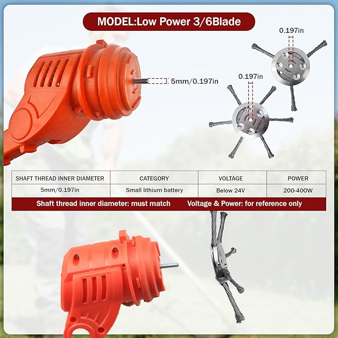 Steel Wire Grass Trimmer Head, Upgrade Bold 2.3 Times Prevent Breaking Steel Wire Weed Eater Head, for Low-Power Lithium Battery Weed Trimmers, 6 Inch Wire Weed Trimmer Head(Low Power 3 Blade)