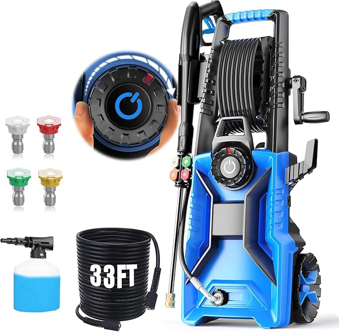 5000 PSI Adjustable Pressure Cleaner, 2025 New Power Cleaner Pressure Adjustable (2500PSI-5000PSI) with 33ft Pressure Hose, 4 Nozzle and Detergent Tank for Cars, Upgraded Blue
