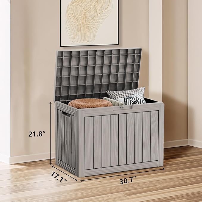 45 Gallon Waterproof Deck Box, Lockable Resin Storage Box for Patio Furniture Cushions Garden Tools and Outdoor Delivery Storage, Coffee