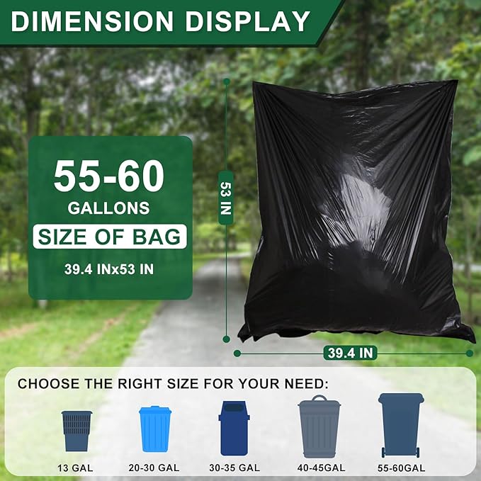 55-60 Gallon Black Trash Bags 120 Count - 40''x53'' Extra Large 50+ Gallon Garbage Bags,Unscented Strong Huge Can Liners for Construction Industrial Yard Outdoor Commercial