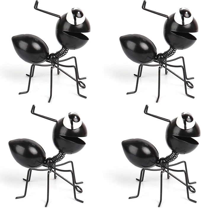 Metal Yard Art Garden Decor Cute Ant Outdoor Fence Decorations Lawn Ornaments - Set of 4 Black