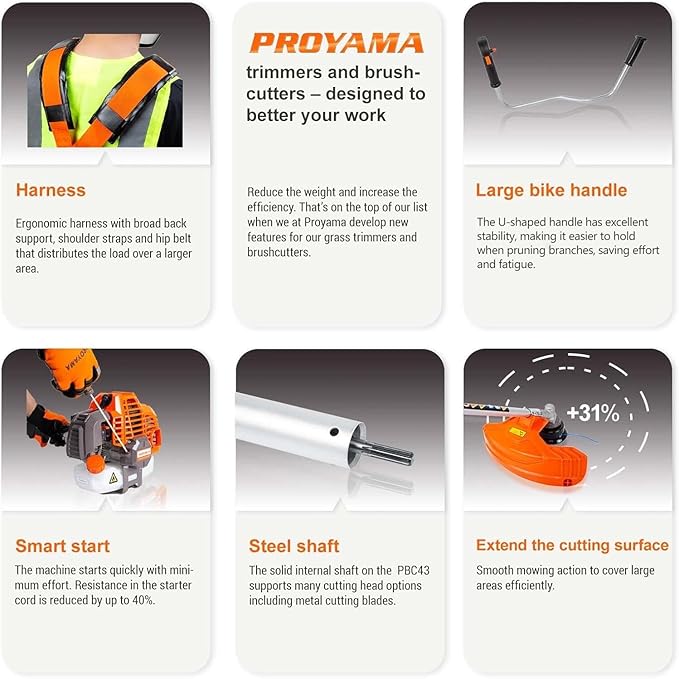 PROYAMA 42.7cc Gas Weed Wacker, 3 in 1 Weed Eater Gas Powered, Brush Cutter and Gas String Trimmer 2-Cycle Extreme Duty, 5 Year Warranty Gearbox, Grass Trimmer 2025 Upgraded…