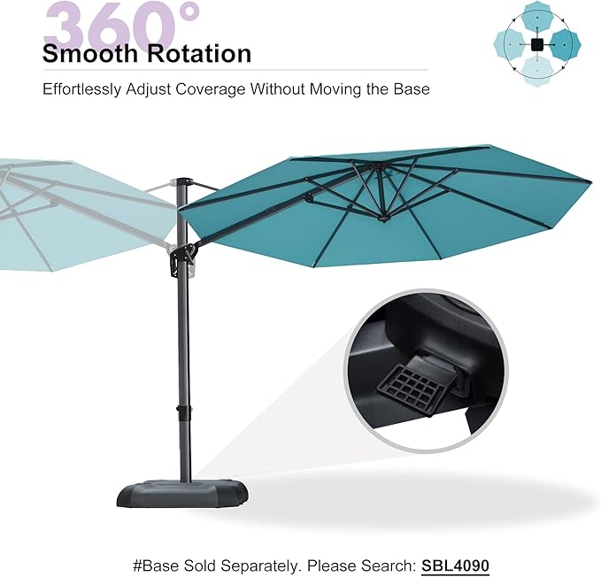 PURPLE LEAF 10 Feet Patio Umbrella Outdoor Cantilever Round Umbrella Aluminum Offset Umbrella with 360-degree Rotation for Garden Deck Pool Patio, Turquoise Blue