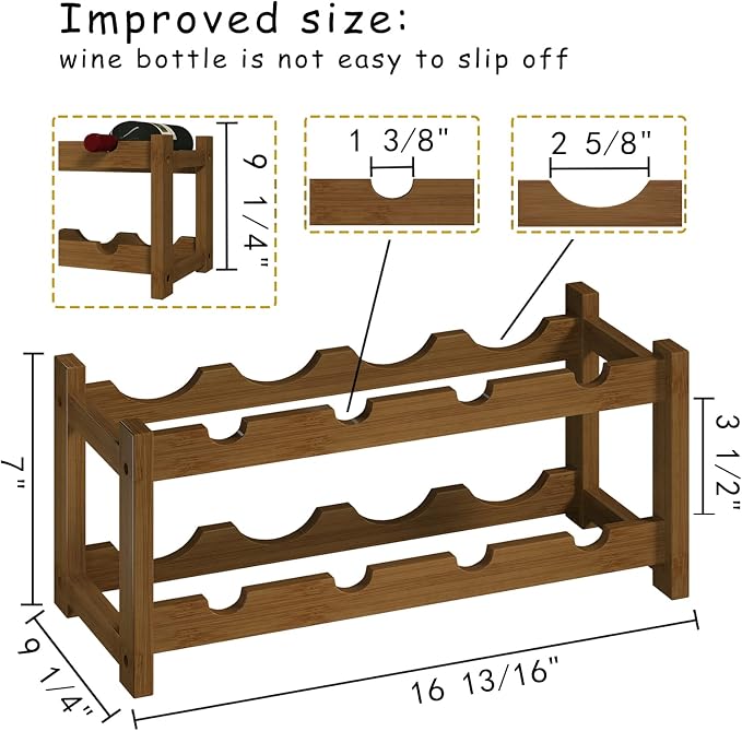BAMEOS Bamboo Wine Rack, 2 Tier Wine Racks Countertop Storage, Wine Bottle Holder Wine Rack freestanding Floor for Kitchen, Bar, Pantry, Wine Cellar, Basement,Study,Maroon (16.85 L x 9.25W x 7H)