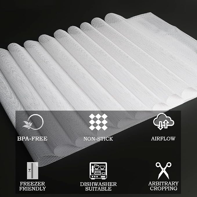 Silicone Dehydrator Tray Liner: for Cosori Magic Mill Ivation 12"x13" 10-PK | BPA-Free Mesh Non-stick Liners Help Stop Dried Food From Sticking, Lift Food Intact, and Cut Cleanup Time - Dishwasher Safe