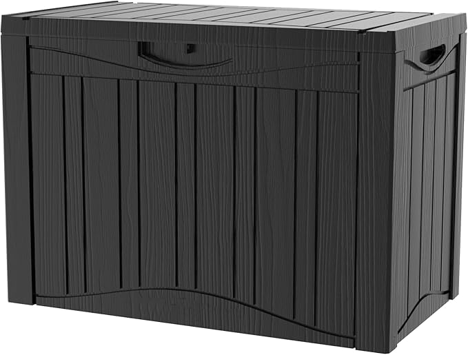 50 Gallon Outdoor Storage Box Waterproof Lockable Resin Deck Box Large, Patio Storage Bin for Pool Accessories Cushion Furniture, Garden Tools, UV-Resistant Outside Delivery Black