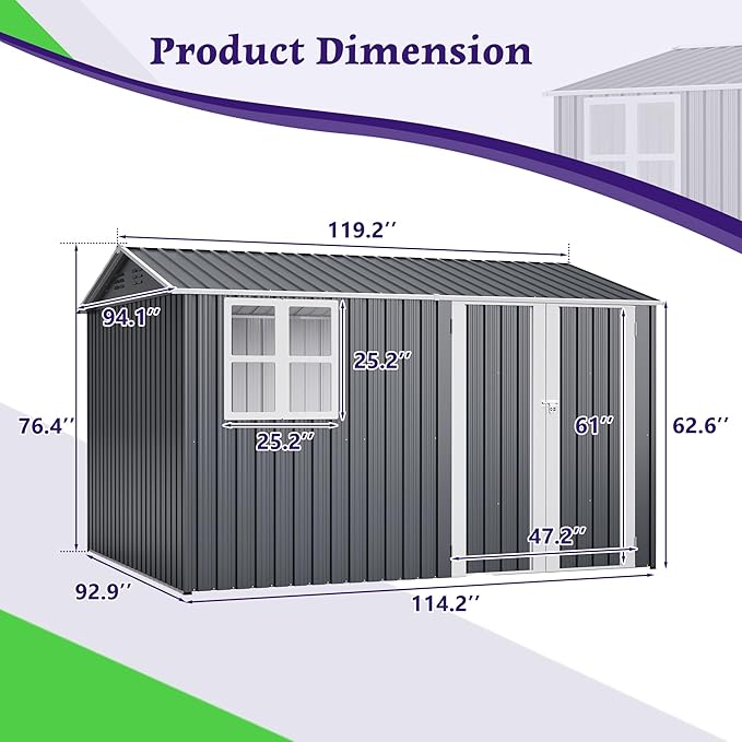 10X8 FT Outdoor Storage Shed,Metal Shed W/Window,Floor Frame & Lockable Swing Door,Garden Tool House W/ 4 Air Vents & Sloped Roof,for Backyard Patio Lawn,Gray