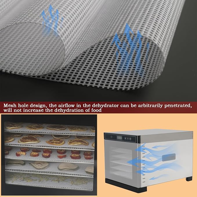BPA-Free Silicone Dehydrator Tray Liners for Cercker&Fendia, 9.8"x9.8" 8-Pk | Non-stick Dehydrator Tray Liners Help Stop Dried Food From Sticking, Lift Food Intact, and Cut Cleanup Time - Dishwasher Safe
