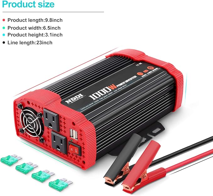 1000W Car Power Inverter, DC 12V to AC 110V Car Inverter with Dual AC Outlets and Dual 3.1A Quick Charging USB Port Car Adapter