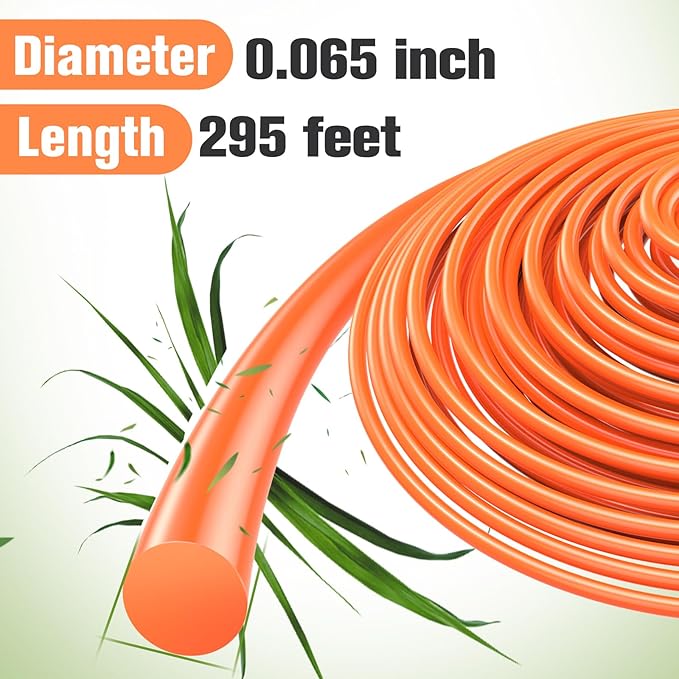 String Trimmer Line .065", 295 Feet Weed Eater String, Round Trimmer Line for Universal Replacement, Orange Premium Nylon String Trimmer Line for Light Grass&Weeds