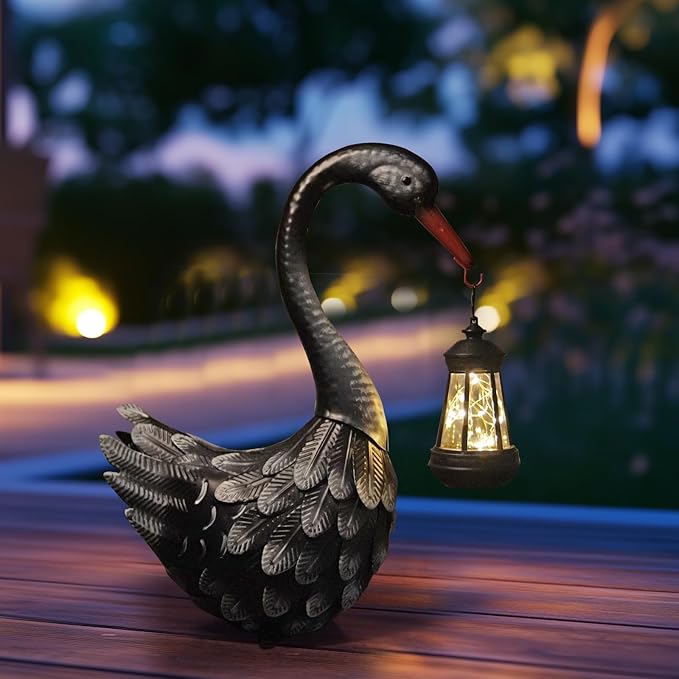 HONGLAND Solar Garden Statue Outdoor Swan Decor Bird Decor Lawn Ornament for Backyard Patio Porch Poolside(Black)